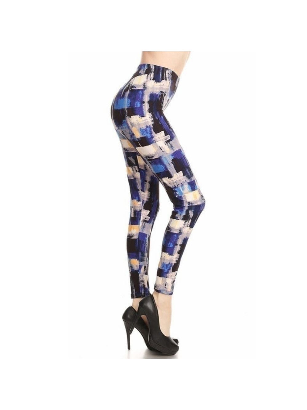 LEGGINGS DEPOT BLUE Multi Colored Abstract Full Length Leggings Size 10 NWT